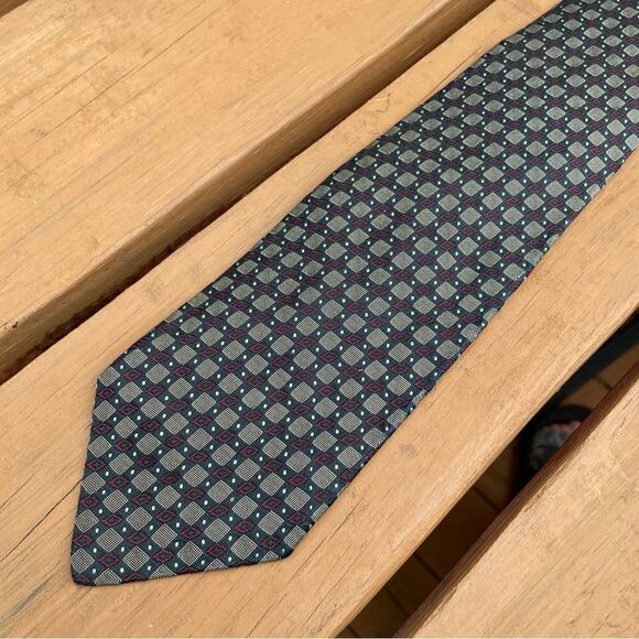 Robert Talbott Necktie Textured Silk Gray Burgundy Abstract Geo‎ - Picture 1 of 6